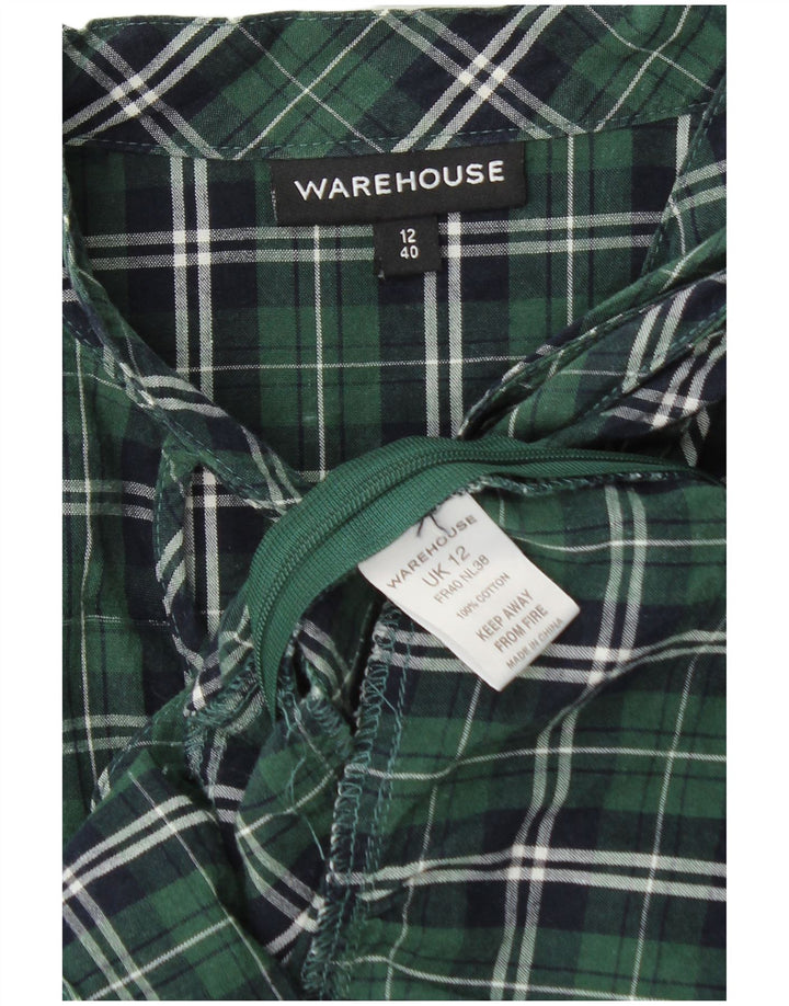 WAREHOUSE Womens Long Sleeve Blouse Top UK 12 Medium Green Check