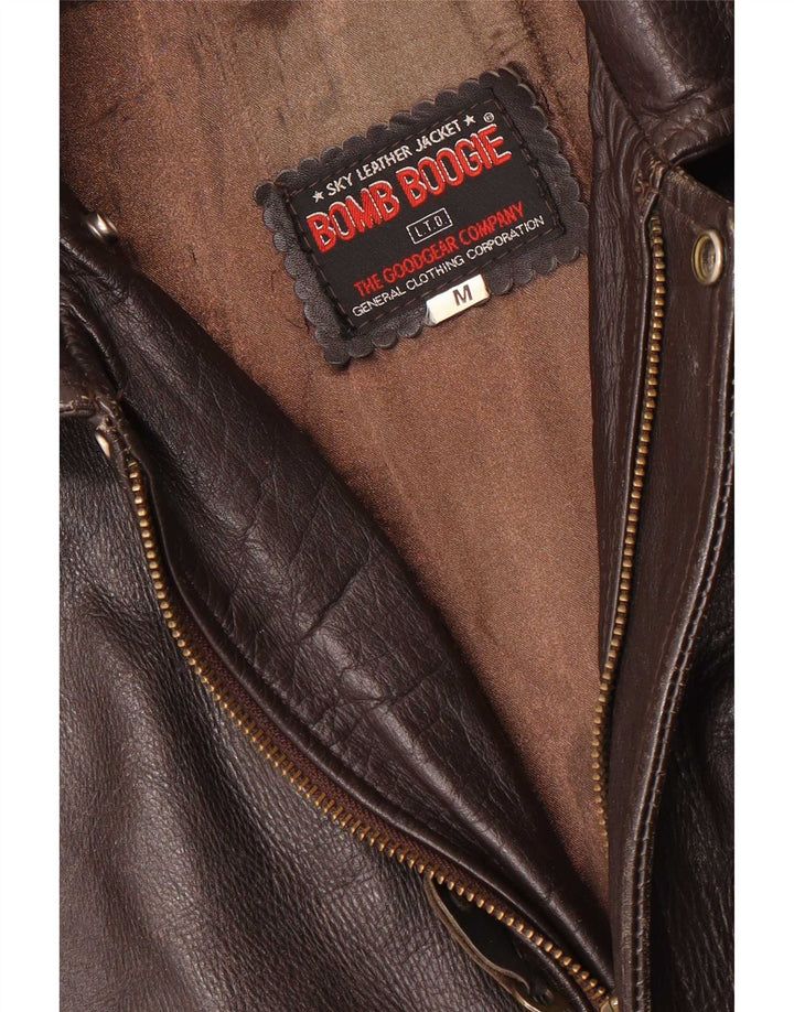Bomb Boogie Mens Sky Loose Fit Leather Jacket UK 38 Medium Brown