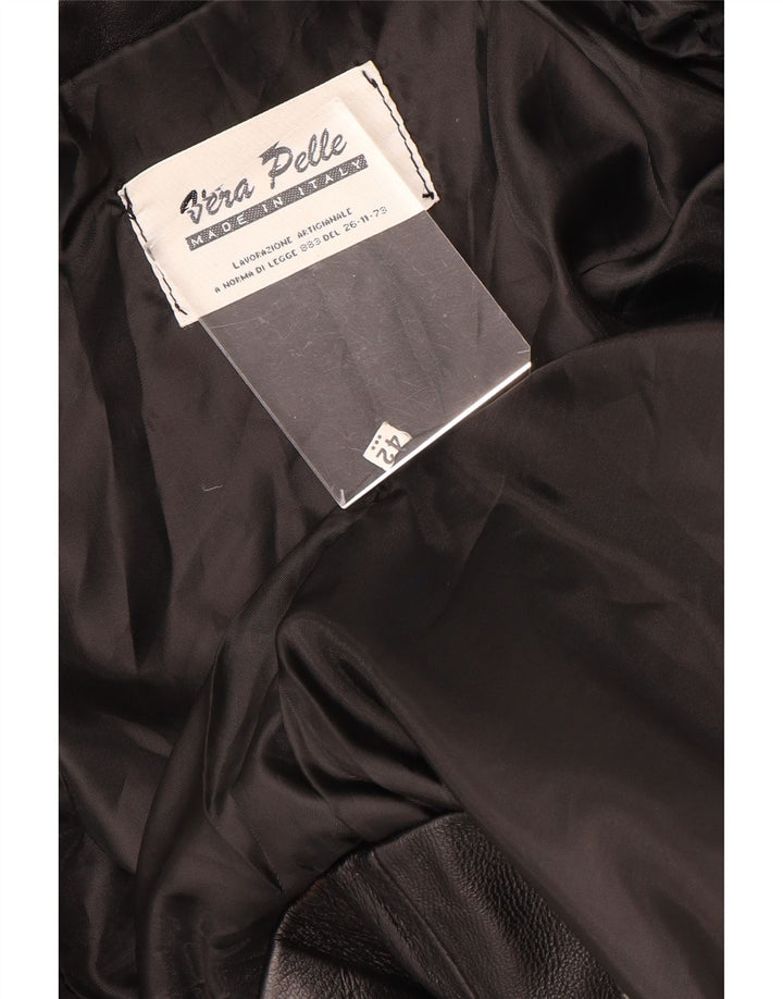 VINTAGE Womens Crop 2 Button Blazer Jacket IT 42 Medium Black Leather