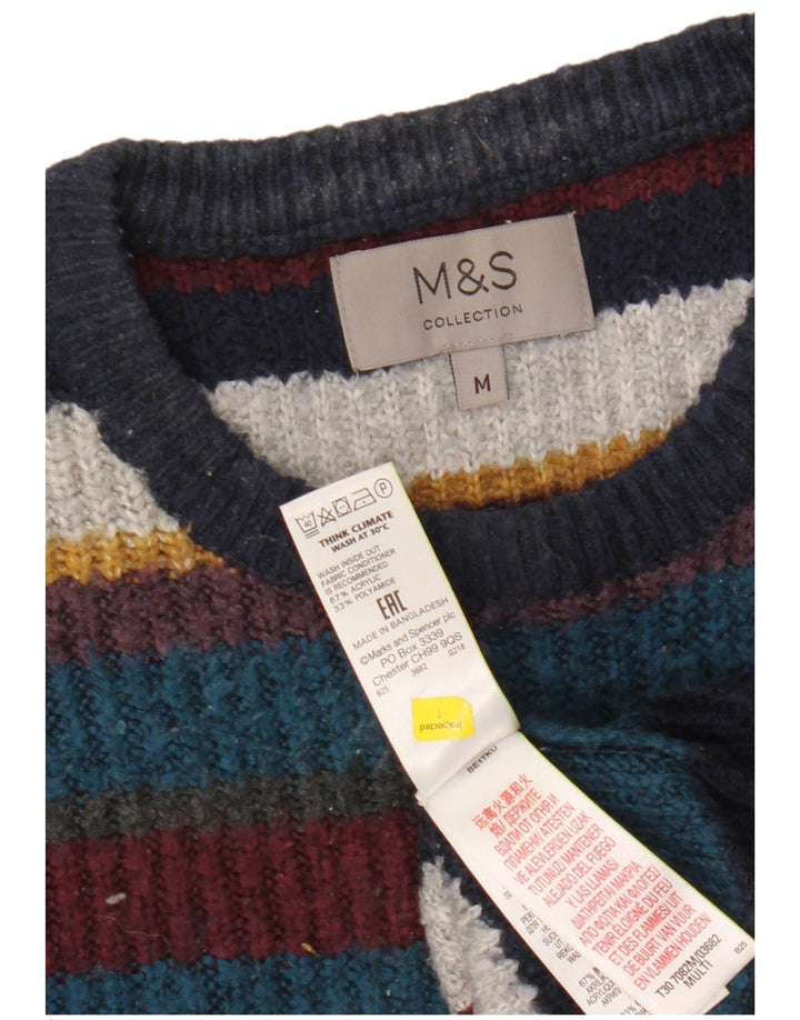 Marks & Spencer Mens Crew Neck Jumper Sweater Medium Multicoloured Striped
