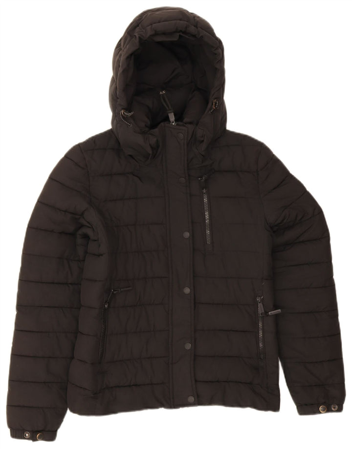 Superdry Womens Hooded Padded Jacket UK 8 Samll Black