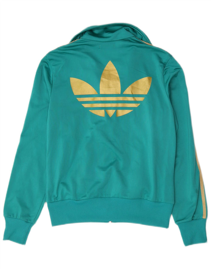 Adidas Womens Graphic Tracksuit Top Jacket IT 46 Medium Green Polyester