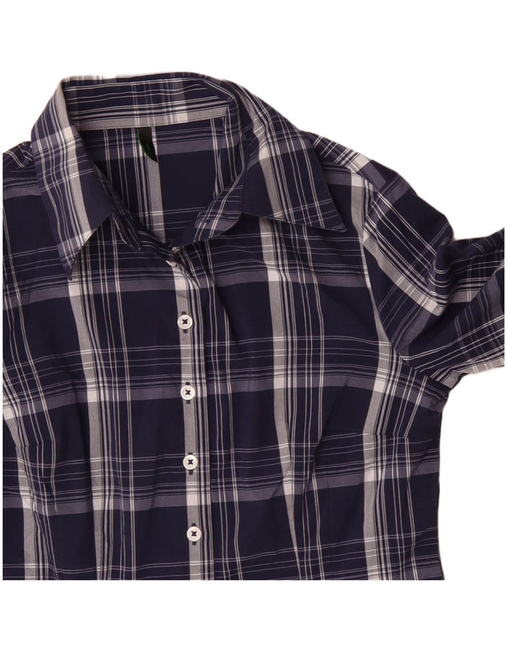 BENETTON Womens Shirt UK 10 Small Navy Blue Check Cotton