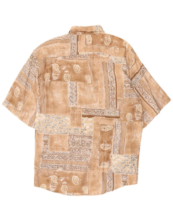 VINTAGE Mens Short Sleeve Shirt Large Brown Patchwork