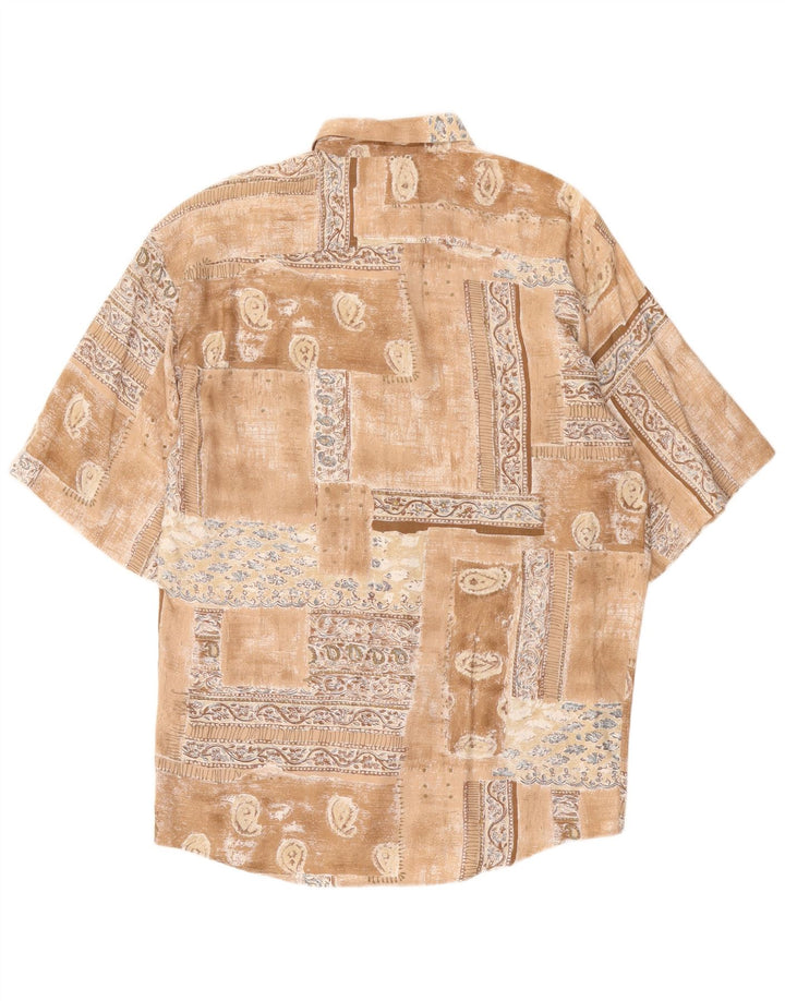 VINTAGE Mens Short Sleeve Shirt Large Brown Patchwork