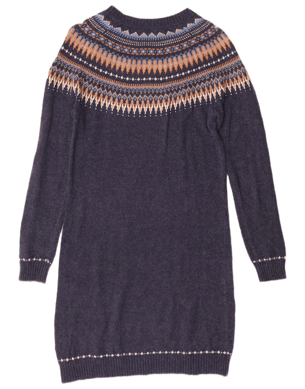 FAT FACE Womens Jumper Dress UK 10 Small  Navy Blue Fair Isle Cotton