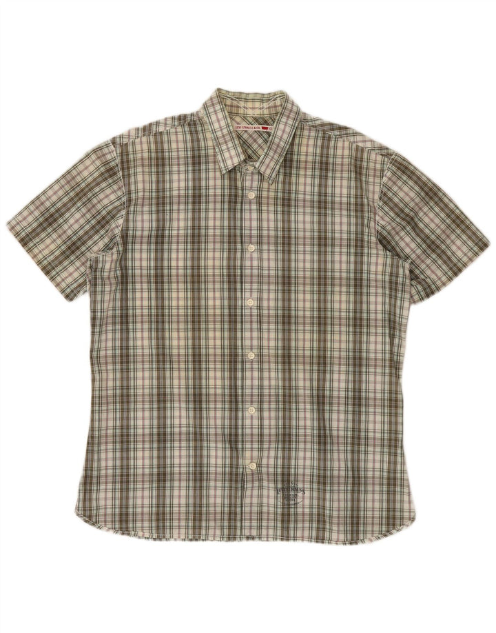 LEVI'S Mens Short Sleeve Shirt Large Khaki Check Cotton