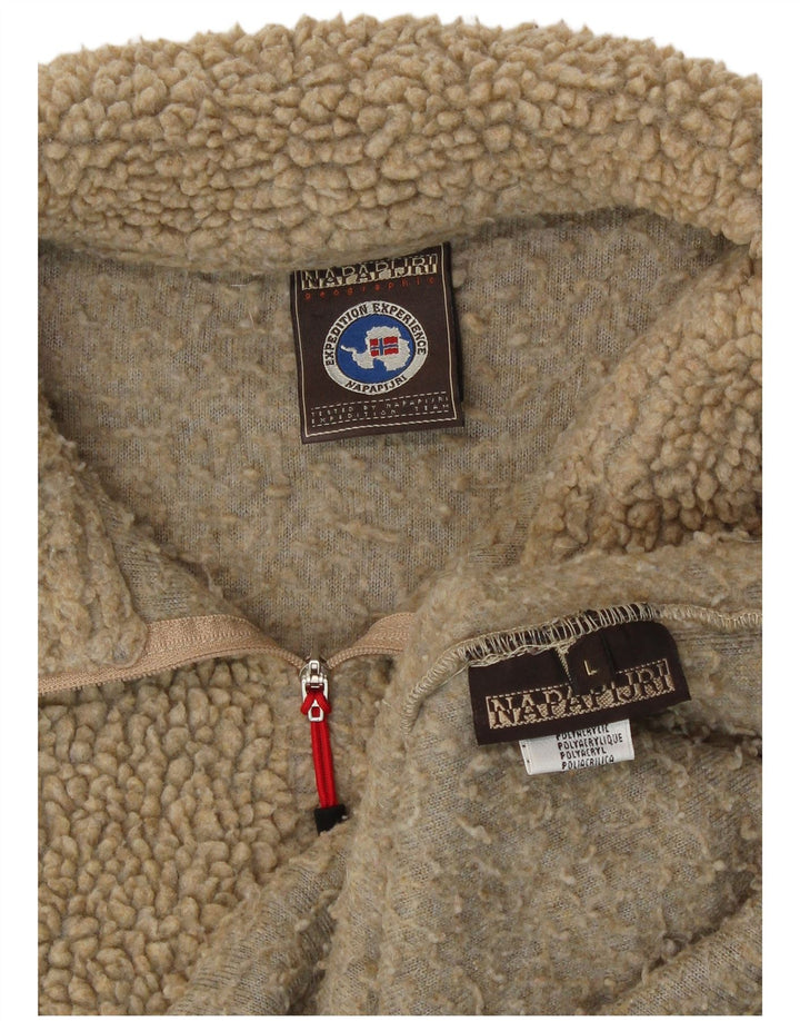 Napapijri Womens Graphic Zip Neck Fleece Jumper Large Beige Polyacrylic