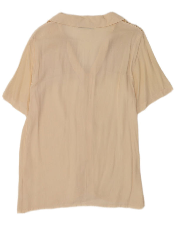 Vintage Womens Short Sleeve Shirt Blouse UK 20 2XL Beige Silk