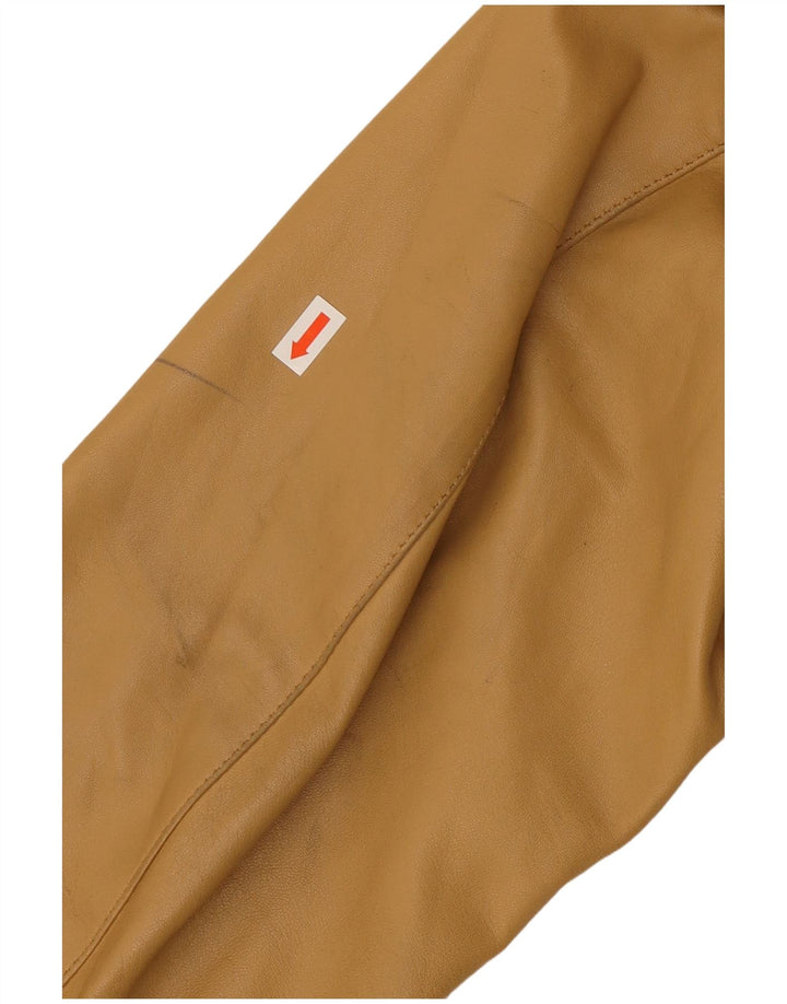 VINTAGE Womens Leather Jacket IT 52 2XL Beige Leather