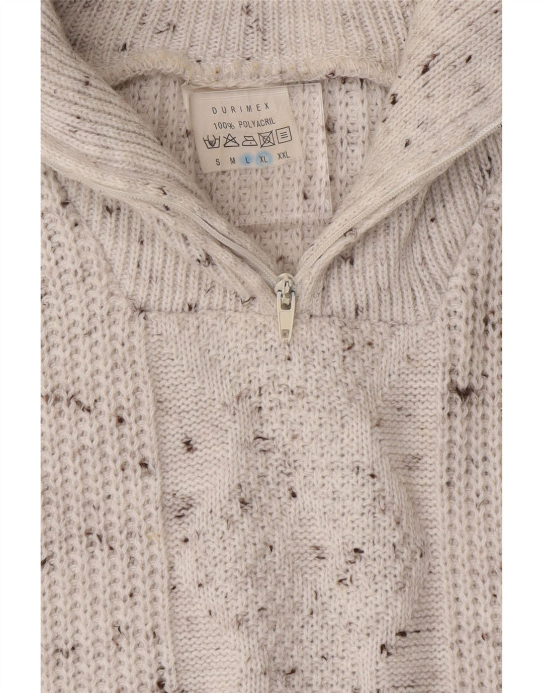 VINTAGE Mens Zip Neck Jumper Sweater Large White Flecked Polyacrylic Vintage Vintage and Second-Hand Vintage from Messina Hembry 