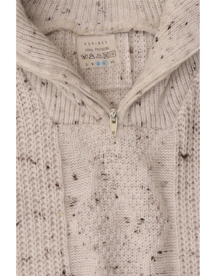 VINTAGE Mens Zip Neck Jumper Sweater Large White Flecked Polyacrylic Vintage Vintage and Second-Hand Vintage from Messina Hembry 