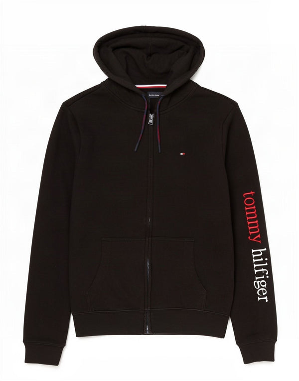 Tommy Hilfiger Mens Graphic Zip Hoodie Sweater Medium Black Cotton