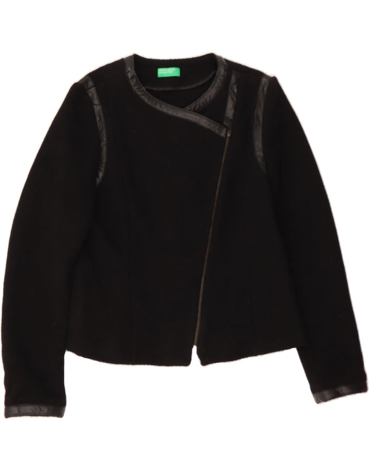 BENETTON Womens Bomber Jacket UK 16 Large  Black Wool Vintage Benetton and Second-Hand Benetton from Messina Hembry 