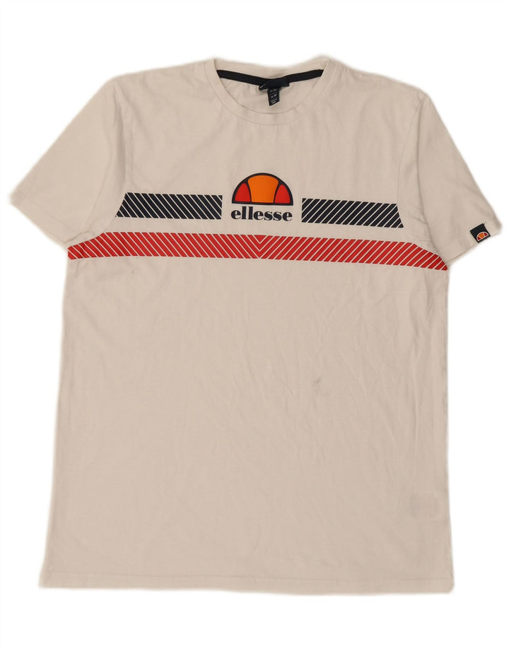 ELLESSE Mens Graphic T-Shirt Top Medium White Cotton