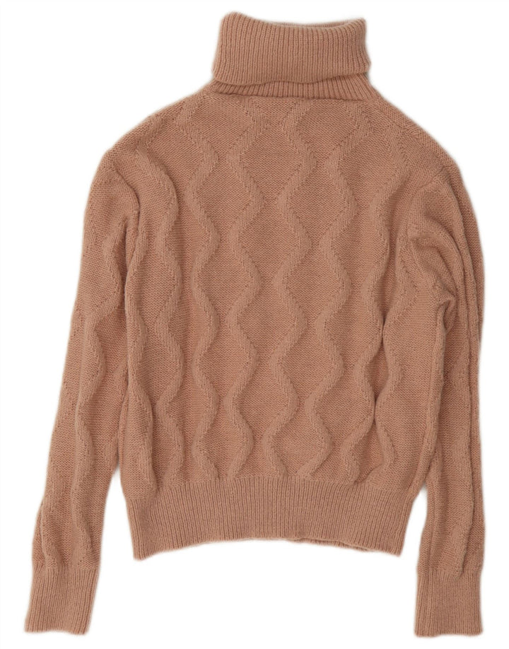 Vintage Womens Crop Roll Neck Jumper Sweater UK 14 Medium Beige Polyester