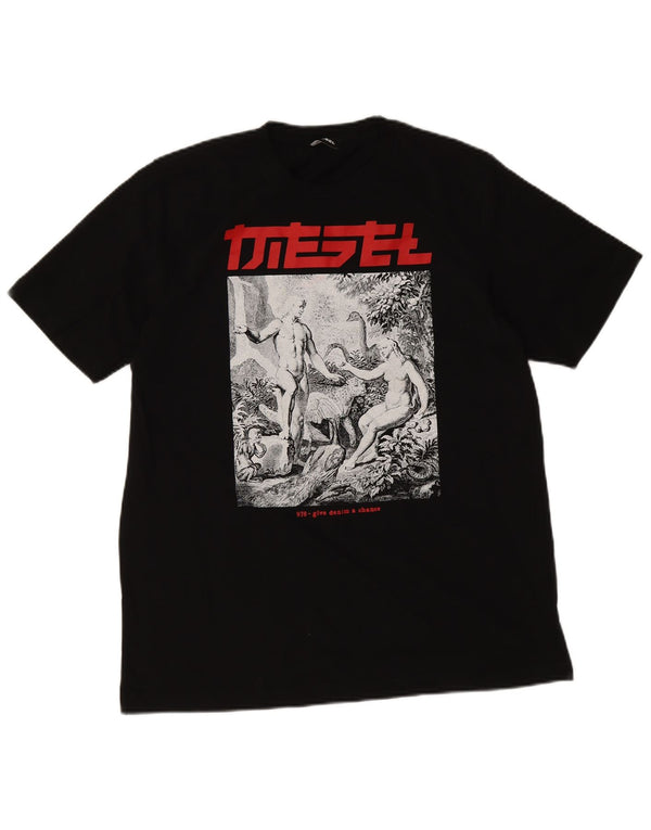 Diesel Mens Graphic T-Shirt Top Large Black Cotton