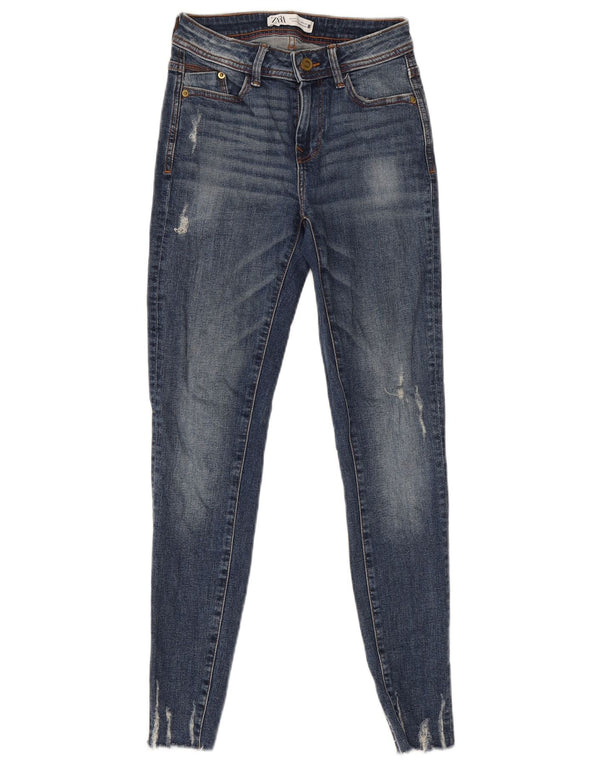 Zara Womens Distressed Skinny Jeans EU 34 2XS W24 L27 Blue Cotton