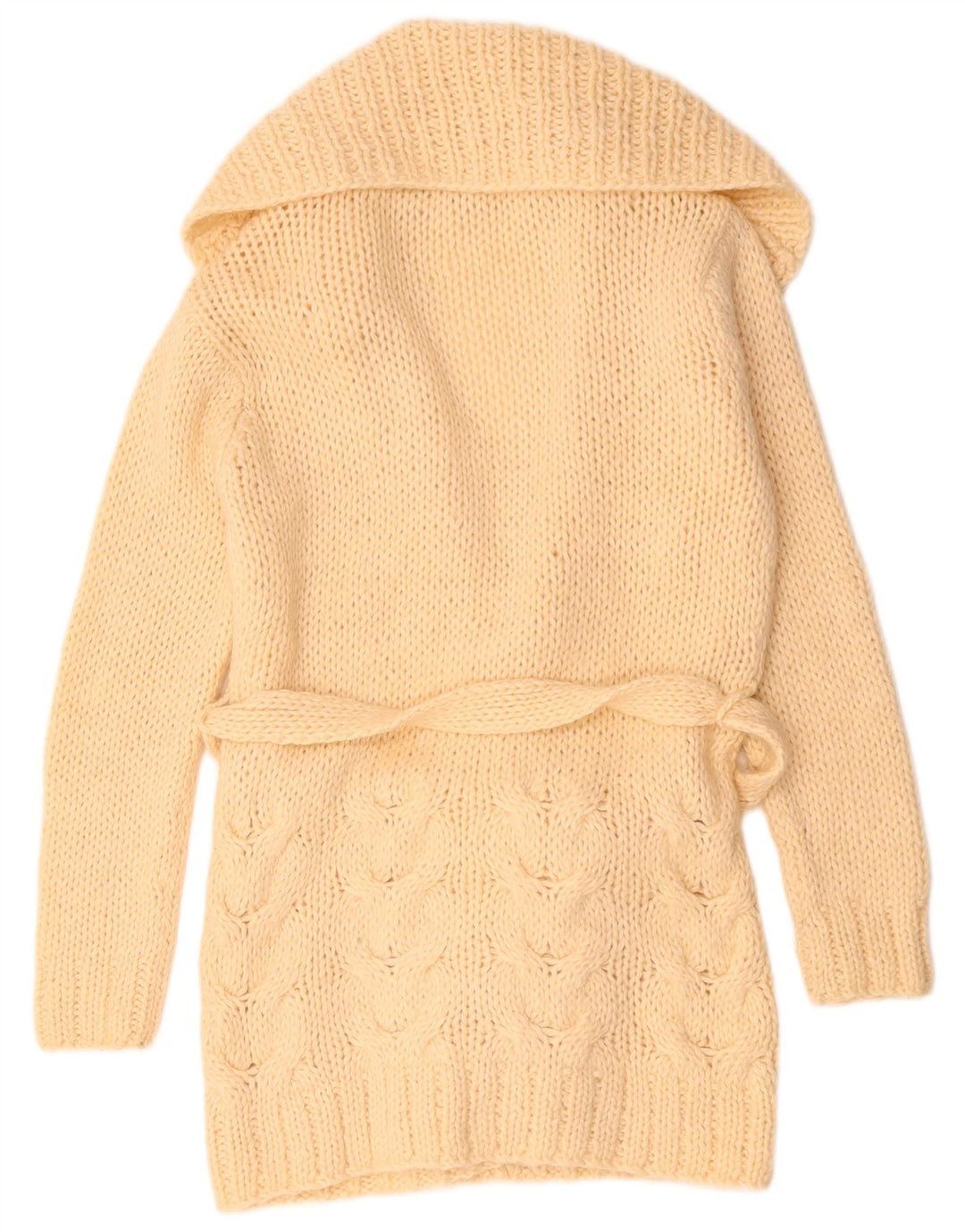 Zara Womens Longline Open Cardigan Sweater UK 14 Medium Beige Acrylic