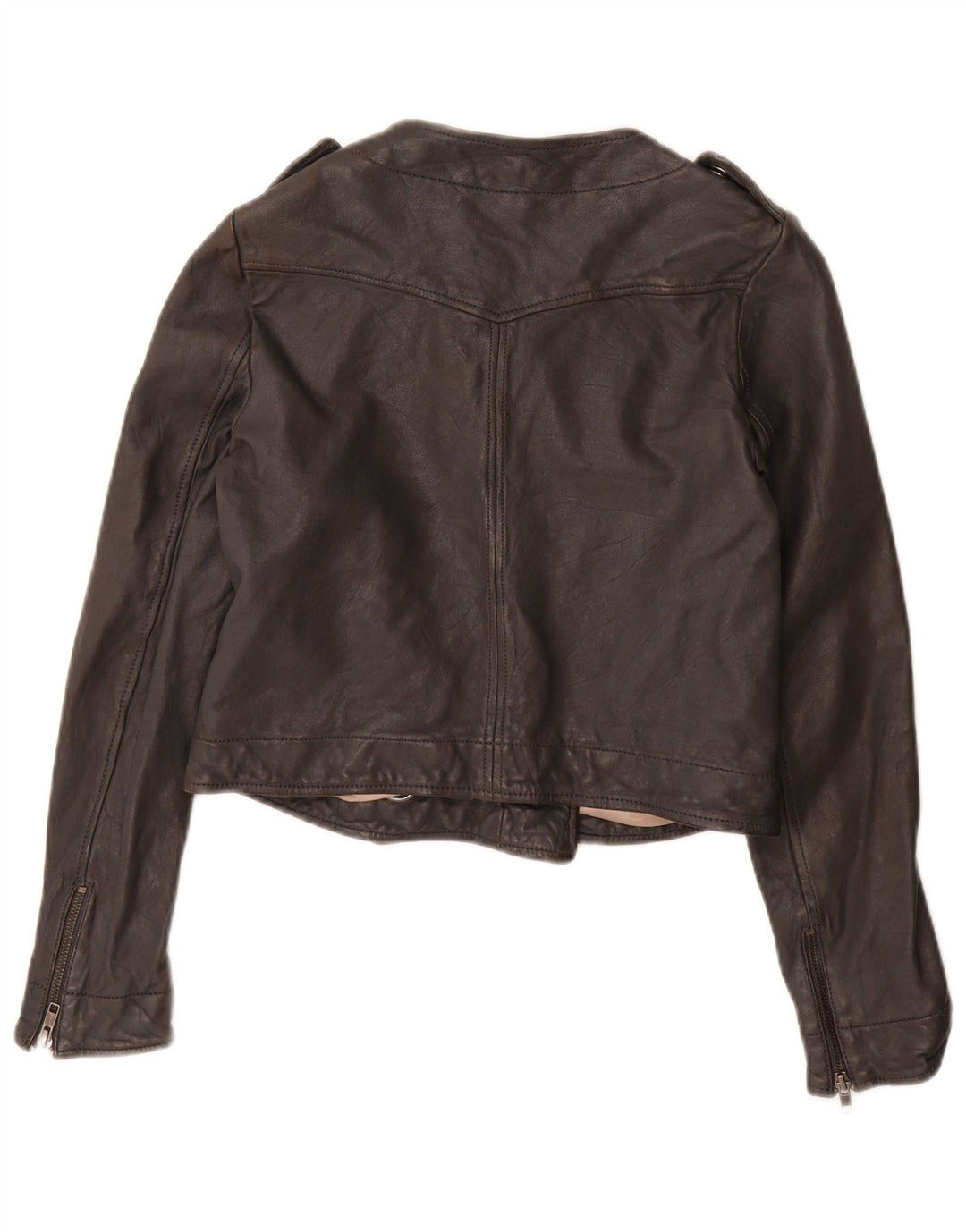 French Connection Womens Military Crop Jacket UK 10 Small Black Leather