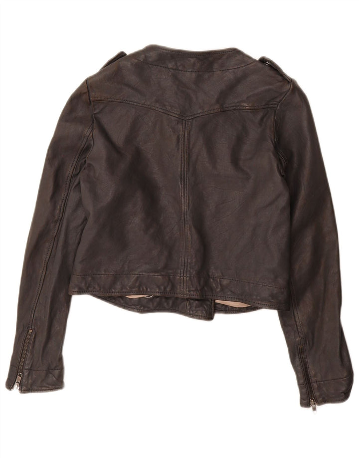 French Connection Womens Military Crop Jacket UK 10 Small Black Leather