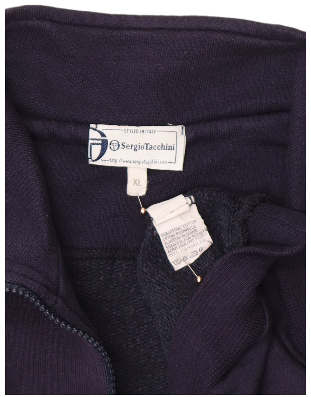 SERGIO TACCHINI Mens Graphic Zip Neck Sweatshirt Jumper XL Navy Blue