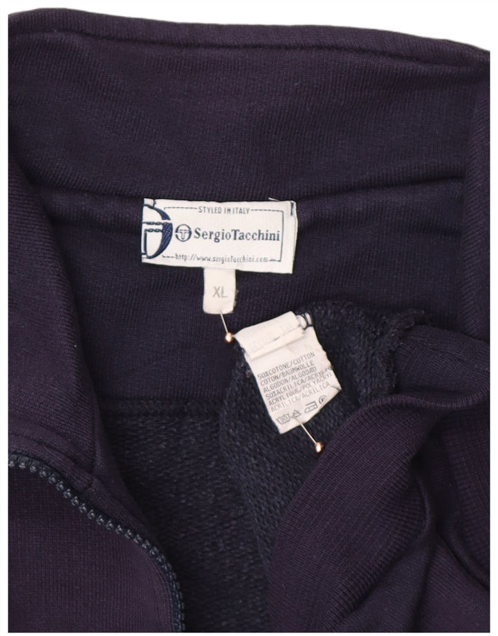 SERGIO TACCHINI Mens Graphic Zip Neck Sweatshirt Jumper XL Navy Blue