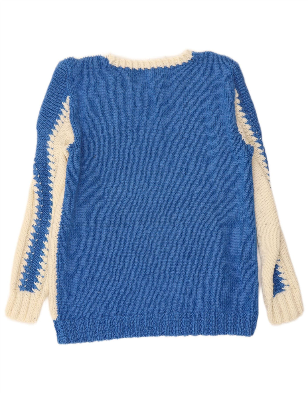 VINTAGE Womens V-Neck Jumper Sweater UK 10 Small Blue Colourblock