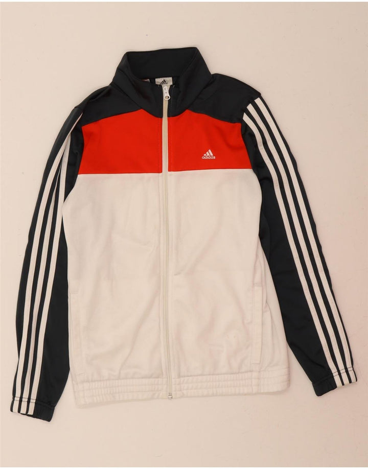 ADIDAS Boys Tracksuit Top Jacket 13-14 Years White Colourblock Polyester Vintage Adidas and Second-Hand Adidas from Messina Hembry 