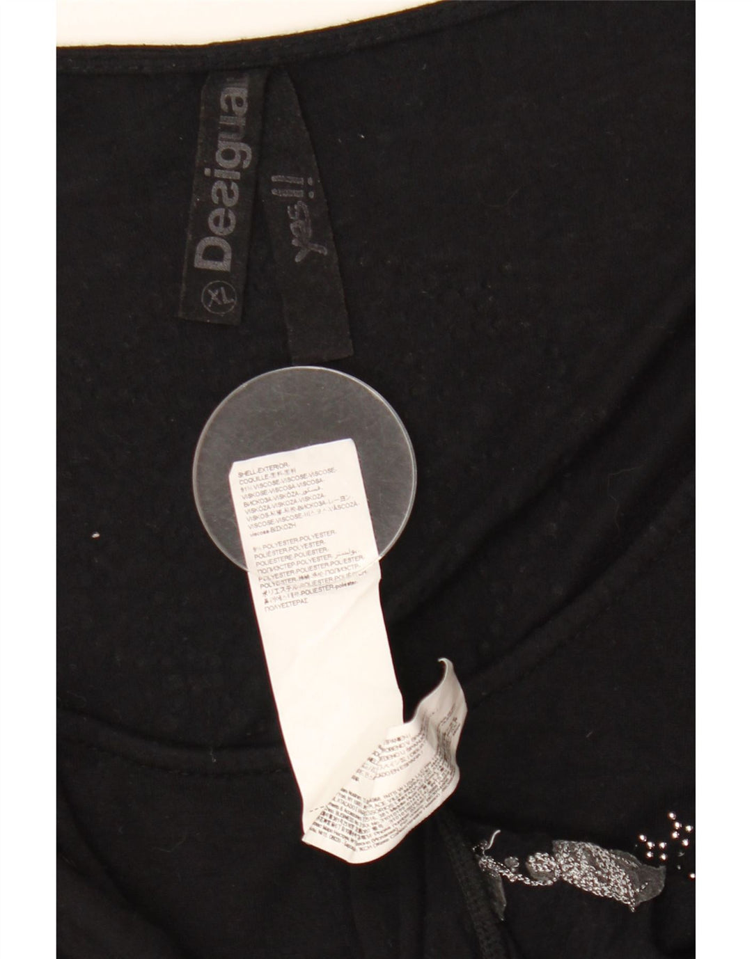 DESIGUAL Womens Graphic Top 3/4 Sleeve UK 18 XL Black Animal Print Viscose