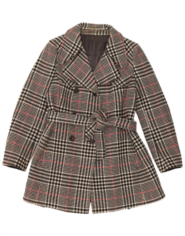 Vintage Womens Double Breasted Trench Coat IT 46 Large Grey Check