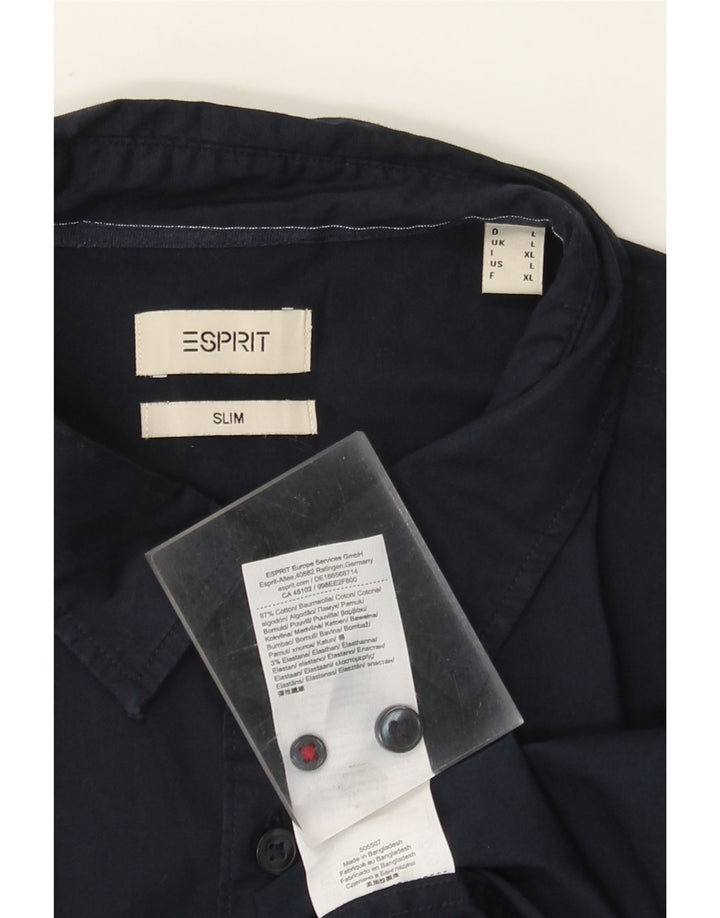 Esprit Mens Slim Fit Shirt Large Navy Blue Cotton