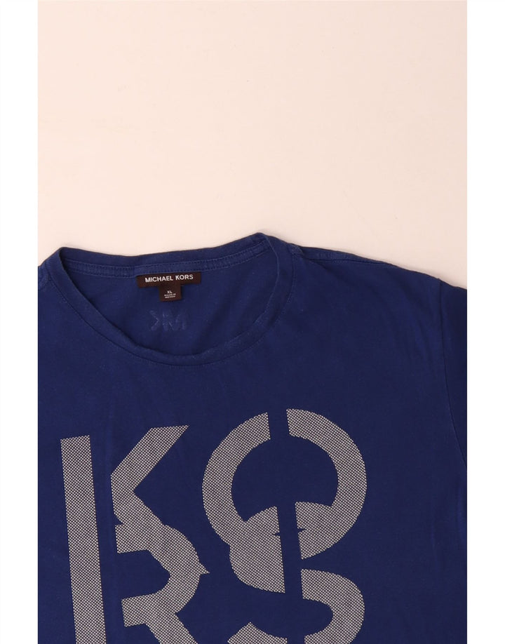 MICHAEL KORS Mens Graphic T-Shirt Top XL Blue Cotton
