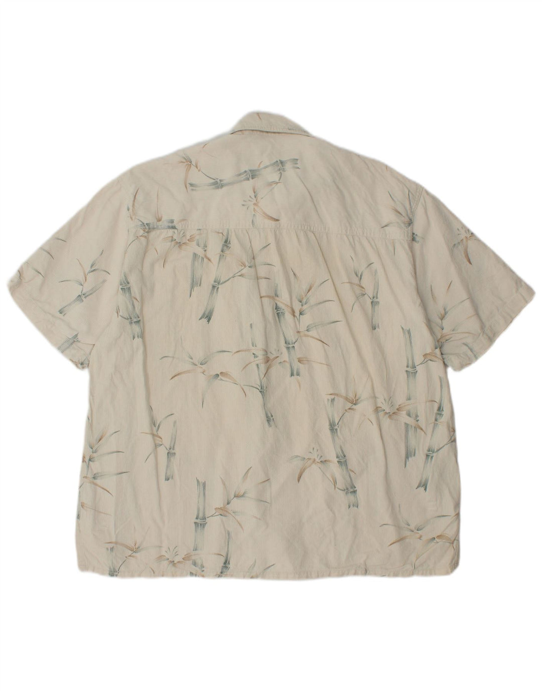 ISLAND REPUBLIC Mens Short Sleeve Shirt Large Off White Floral Silk