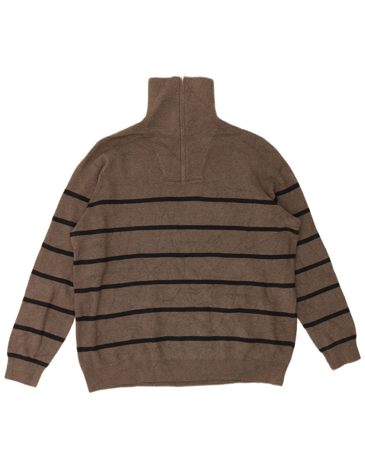 Marks & Spencer Mens Zip Neck Jumper Sweater 2XL Grey Striped Polyester