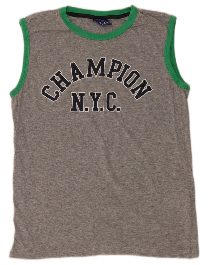 CHAMPION Boys Graphic Vest Top 11-12 Years Grey Cotton