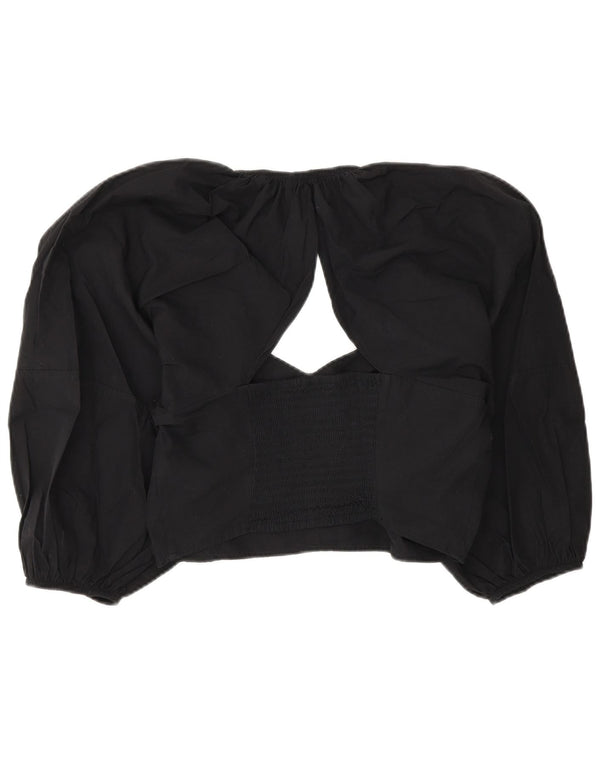 Zara Womens Crop Blouse Top UK 14 Large Black
