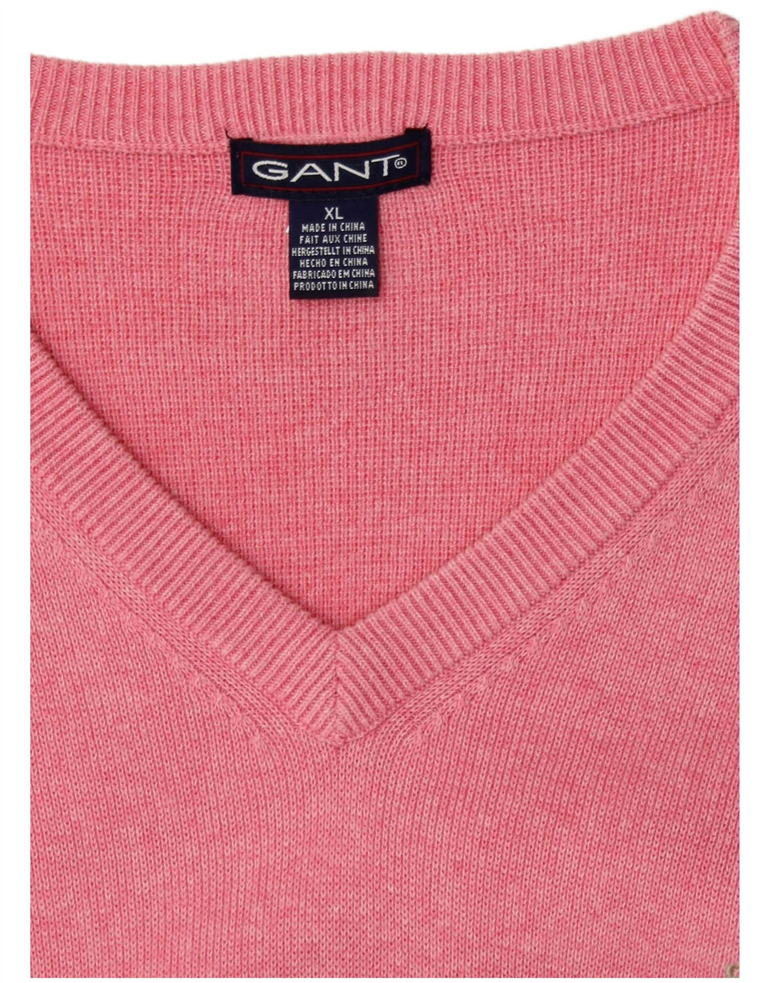 GANT Mens V-Neck Jumper Sweater XL Pink Flecked Cotton