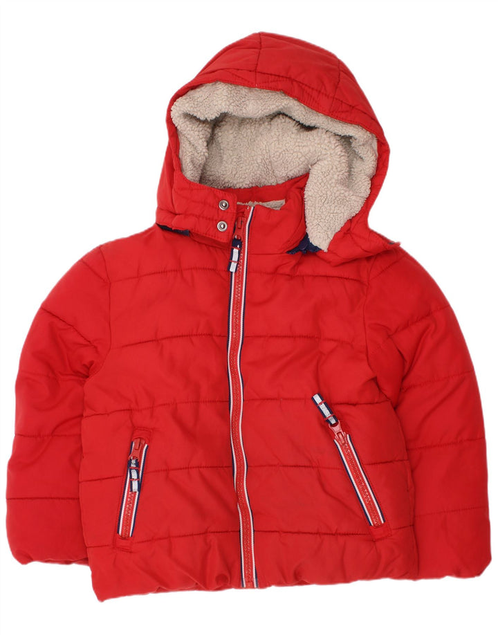 Boden Boys Hooded Padded Jacket 3-4 Years Red Polyester