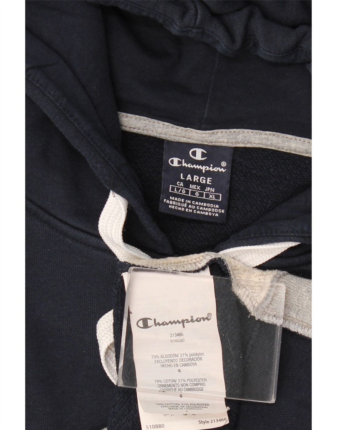 Champion Mens Graphic Zip Hoodie Sweater Large Navy Blue Colourblock Cotton