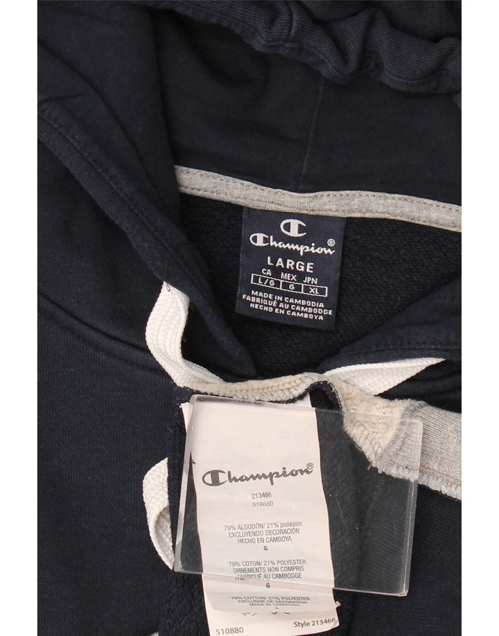 Champion Mens Graphic Zip Hoodie Sweater Large Navy Blue Colourblock Cotton