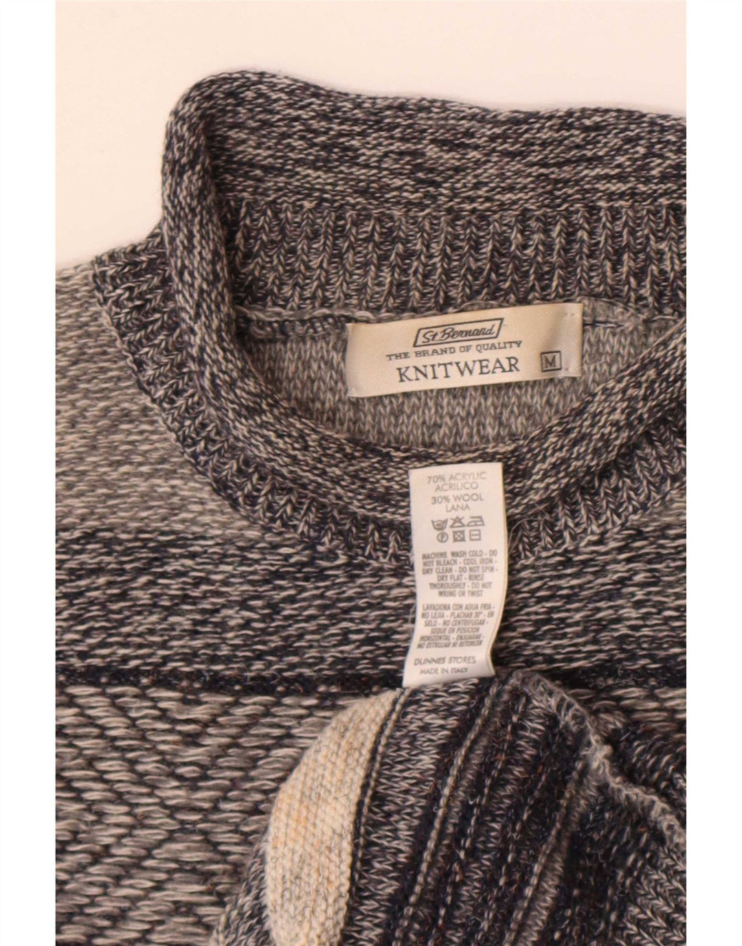St. Bernard Mens Roll Neck Jumper Sweater Medium Grey Striped Acrylic