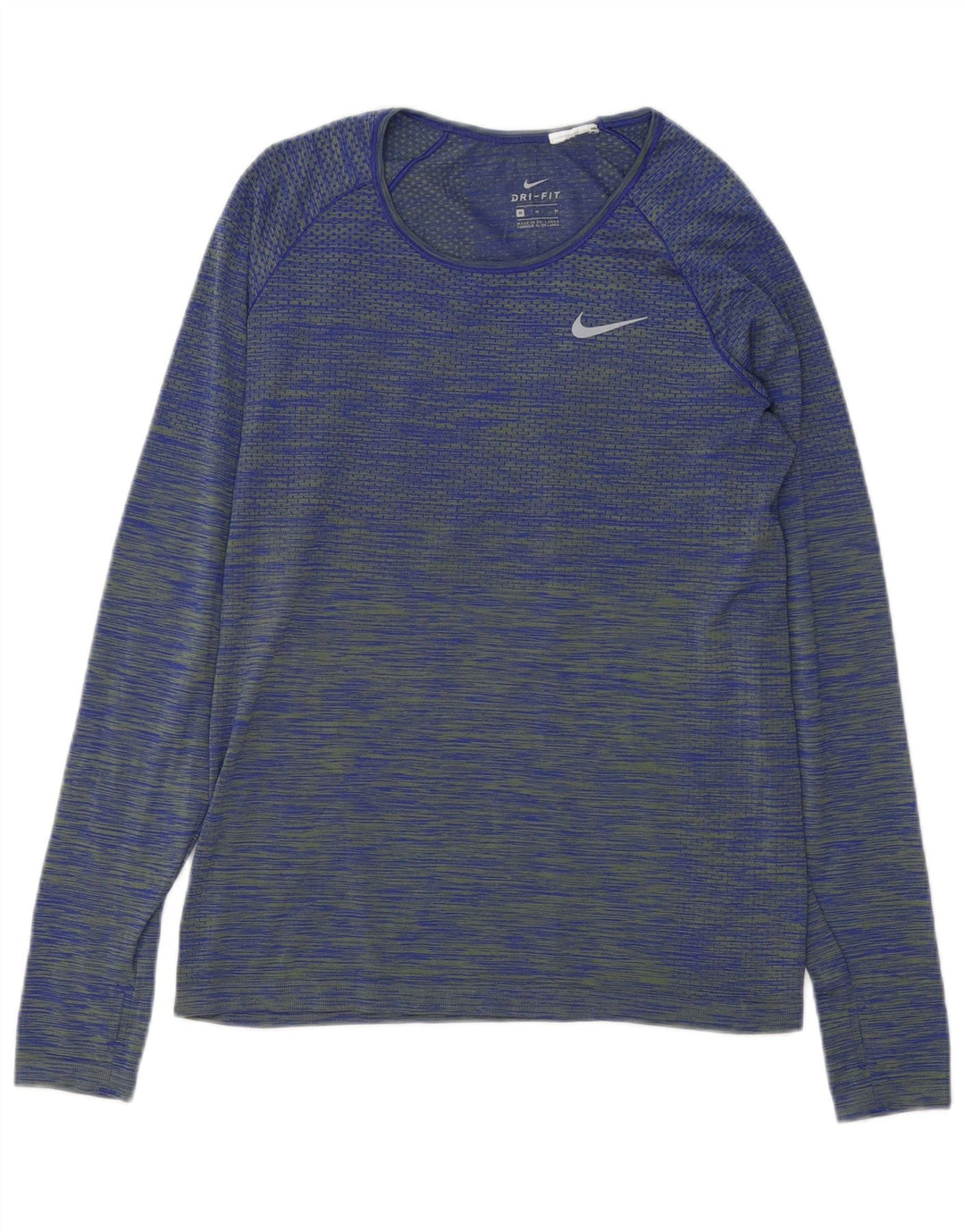 Nike Womens Dri Fit Top Long Sleeve UK 12 Medium Blue Striped