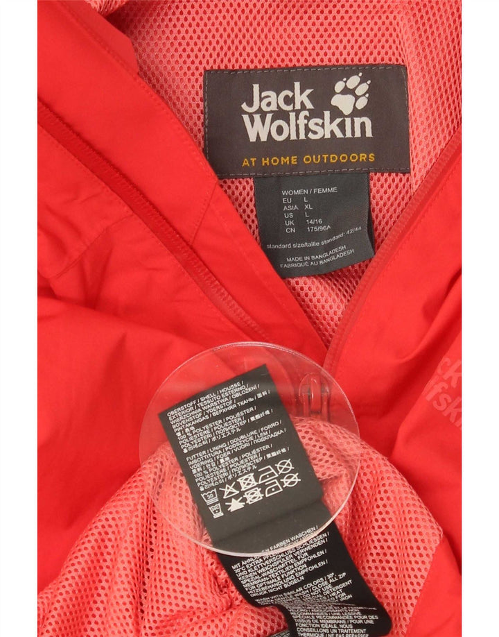 Jack Wolfskin Womens Hooded Rain Jacket UK 14/16 Large Red Polyester
