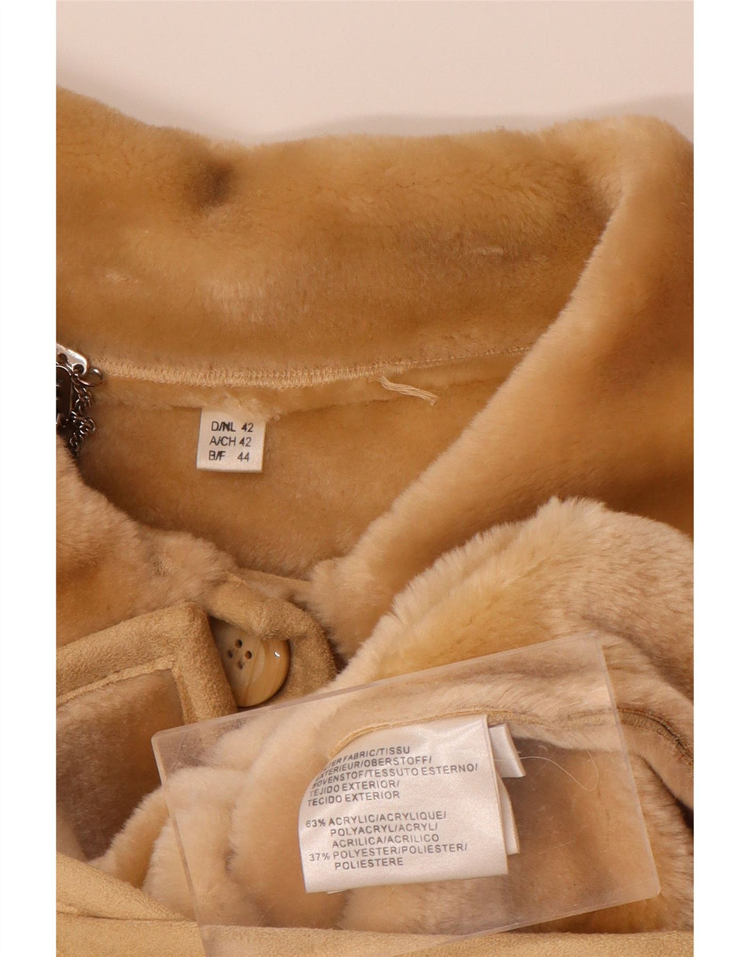 VINTAGE Womens Sherpa Jacket EU 44 XL Beige Acrylic