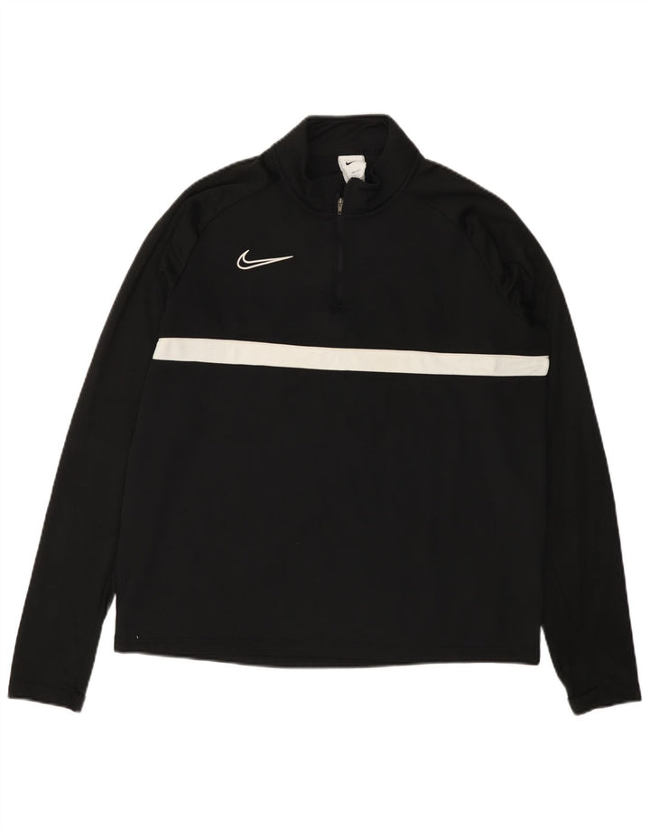NIKE Mens Dri Fit Zip Neck Pullover Tracksuit Top Large Black Colourblock