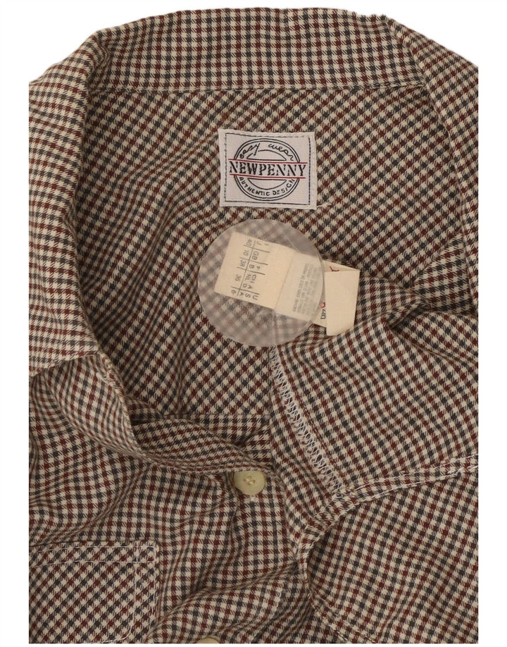 NEW PENNY Womens Flannel Shirt UK 10 Small Beige Houndstooth Cotton