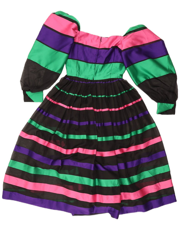 Vintage Womens Long Sleeve Off Shoulder Dress UK 8 Small Black Striped