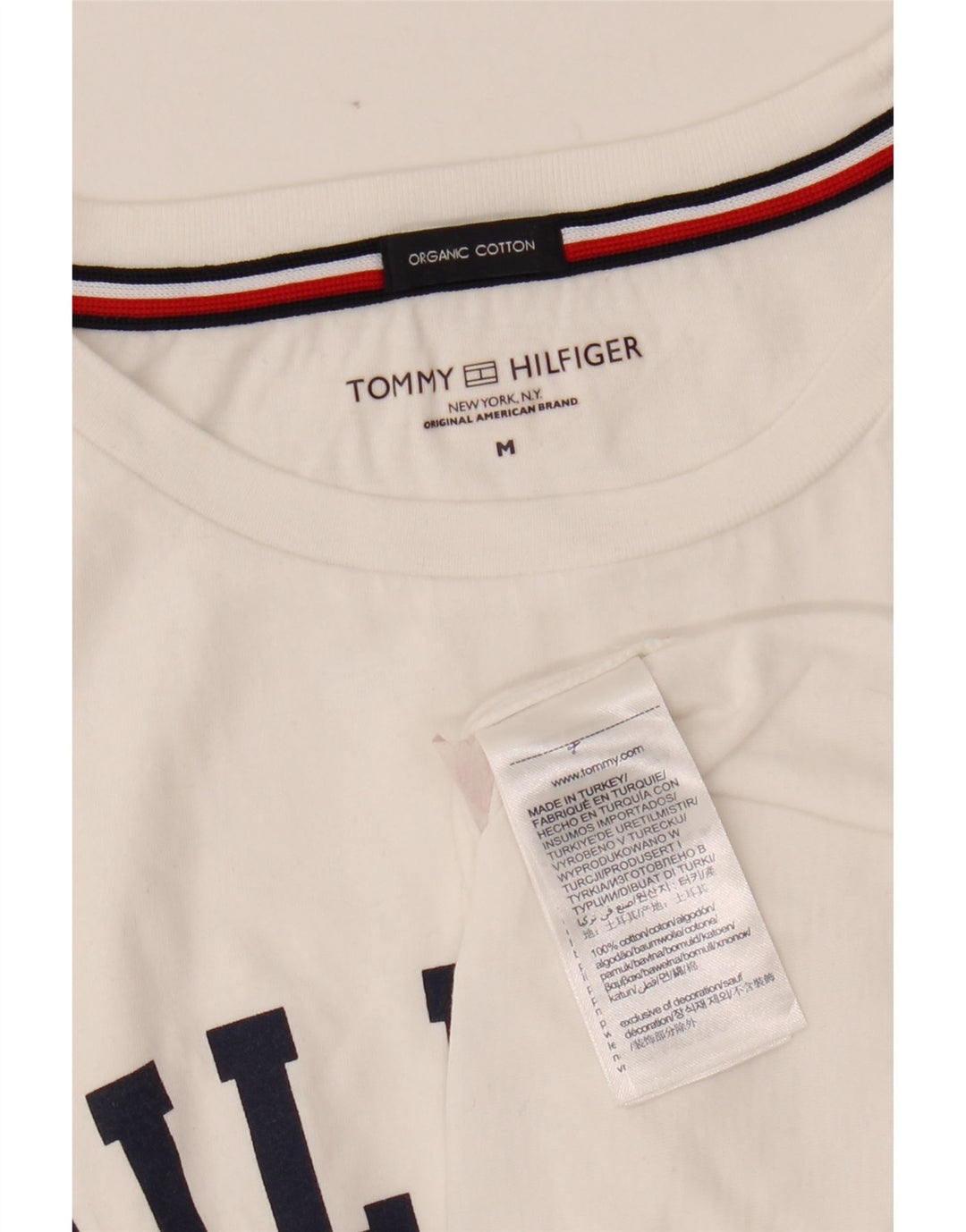 TOMMY HILFIGER Womens Graphic T-Shirt Top UK 14 Medium White Cotton