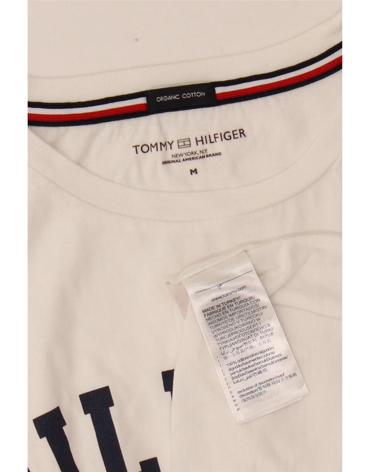 TOMMY HILFIGER Womens Graphic T-Shirt Top UK 14 Medium White Cotton
